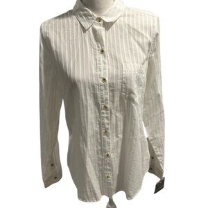 {Falls Creek} Women’s White Striped Button-Up Shirt